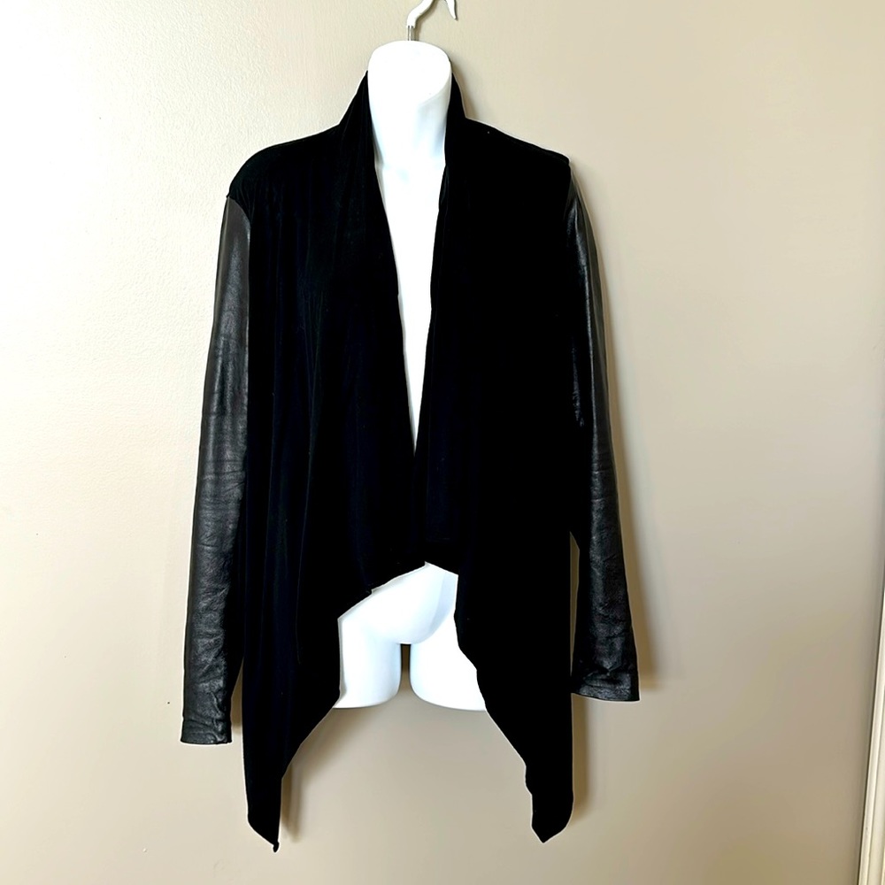 Black Danier cardigan with REAL leather sleeves XS